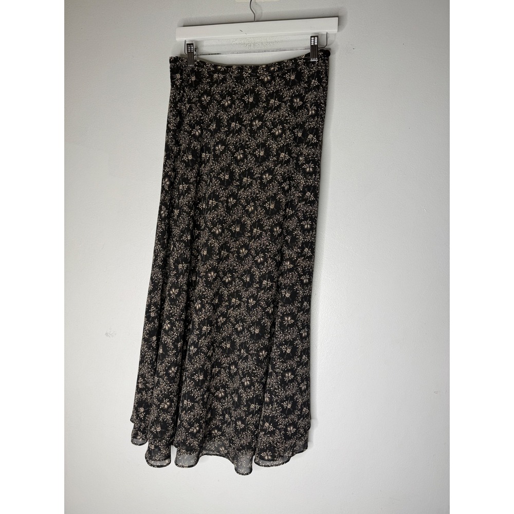 Vintage Express Compagnie Internationale Black Floral Chiffon Maxi Skirt Small
